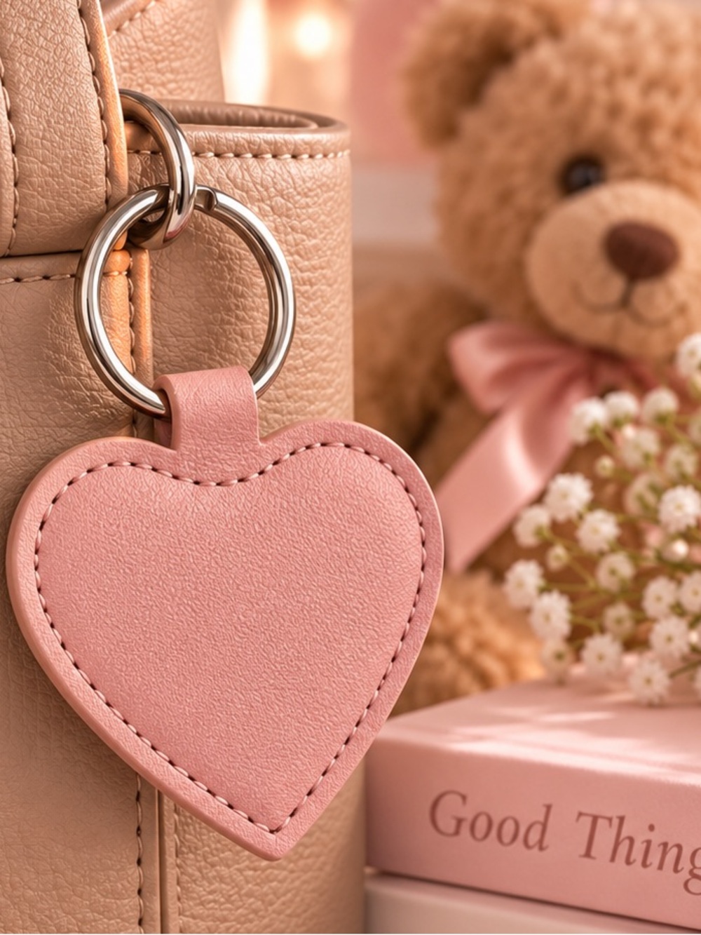 Heart Charm Leather Bag Tag - Pink